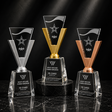 Shield Star Crystal Award Set - custom crystal awards with your logo